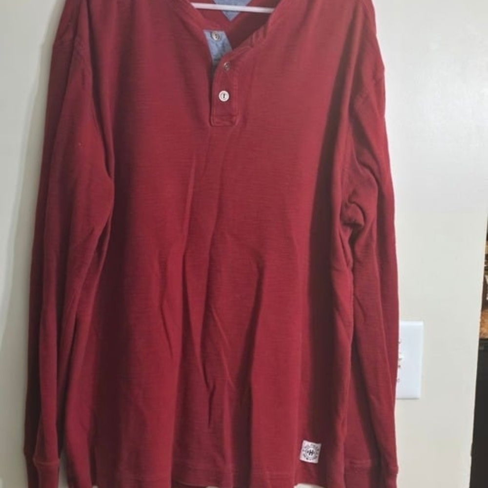 Tommy Hilfiger Men's Long Sleeve Red Henley